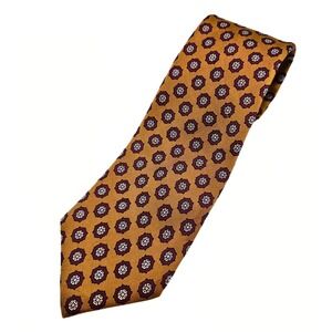 Reis of New Haven Men's Necktie Gold Brown Medallion Pattern Silk